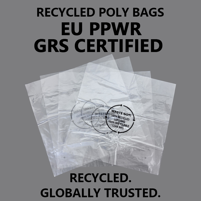 Custom size recycled LDPE packaging bag with adjustable width and height